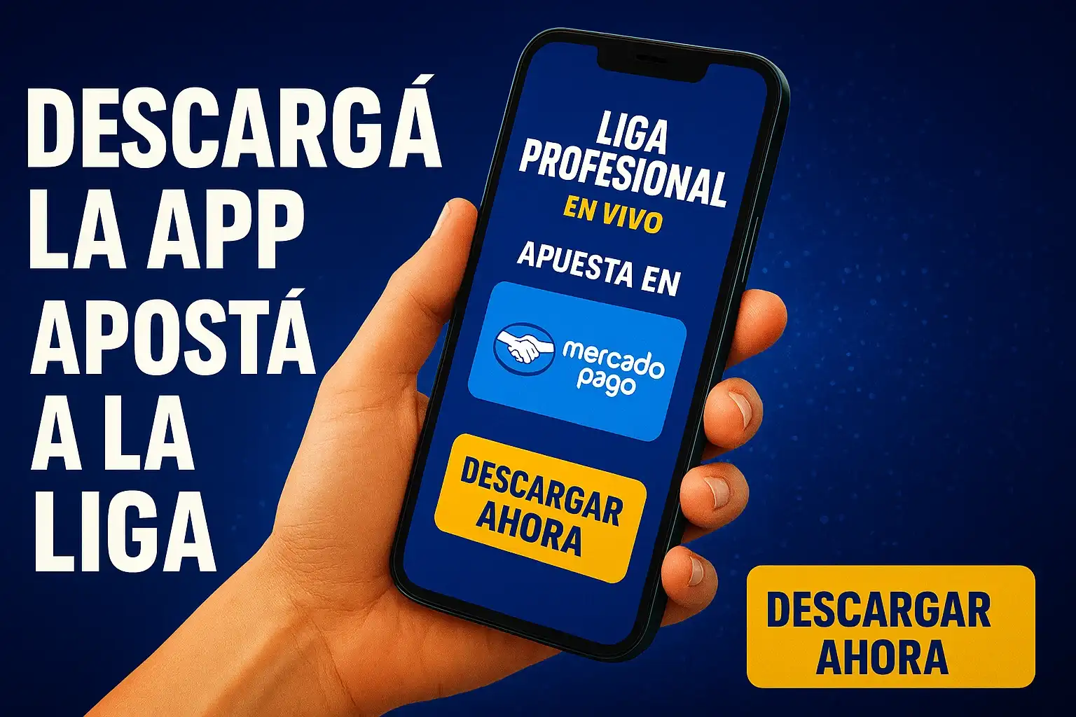 Banner de apuestas deportivas con app Android, Liga Profesional y botón Descargar Ahora